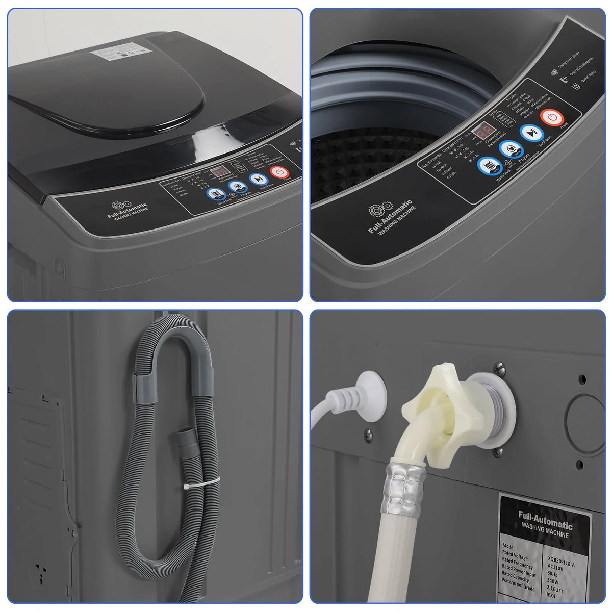 15.6lbs Fully Automatic Portable Washing Machine Dark Gray M497776