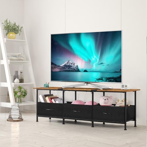 Black TV Stand with 3 Fabric Drawers W36321