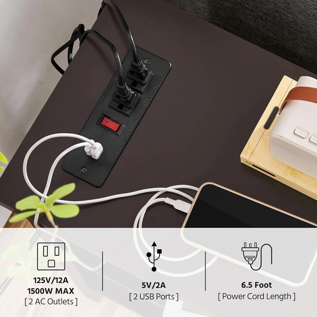 Espresso Narrow Nightstand with Charging Station I803563