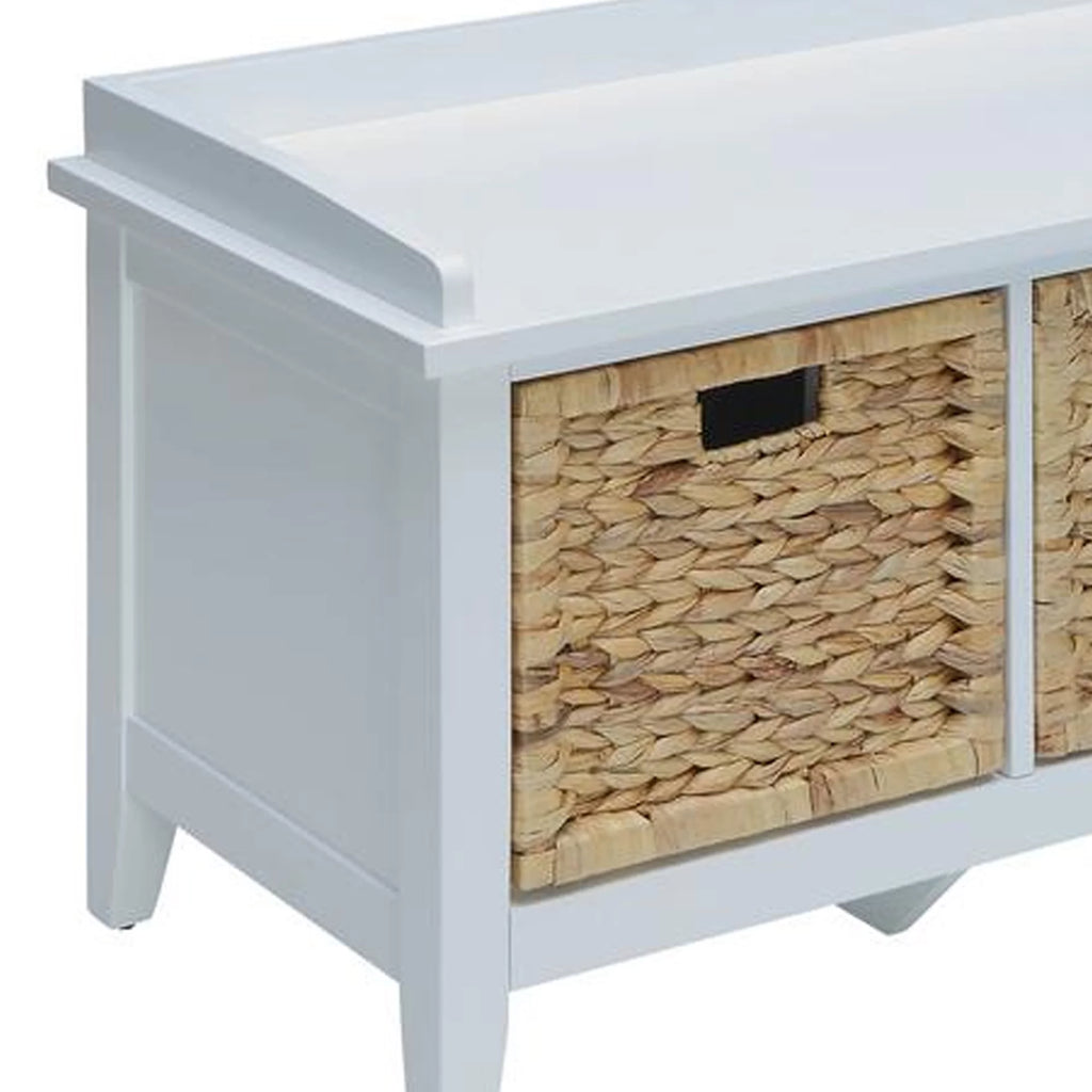 White Rectangular Wooden Storage Bench T832