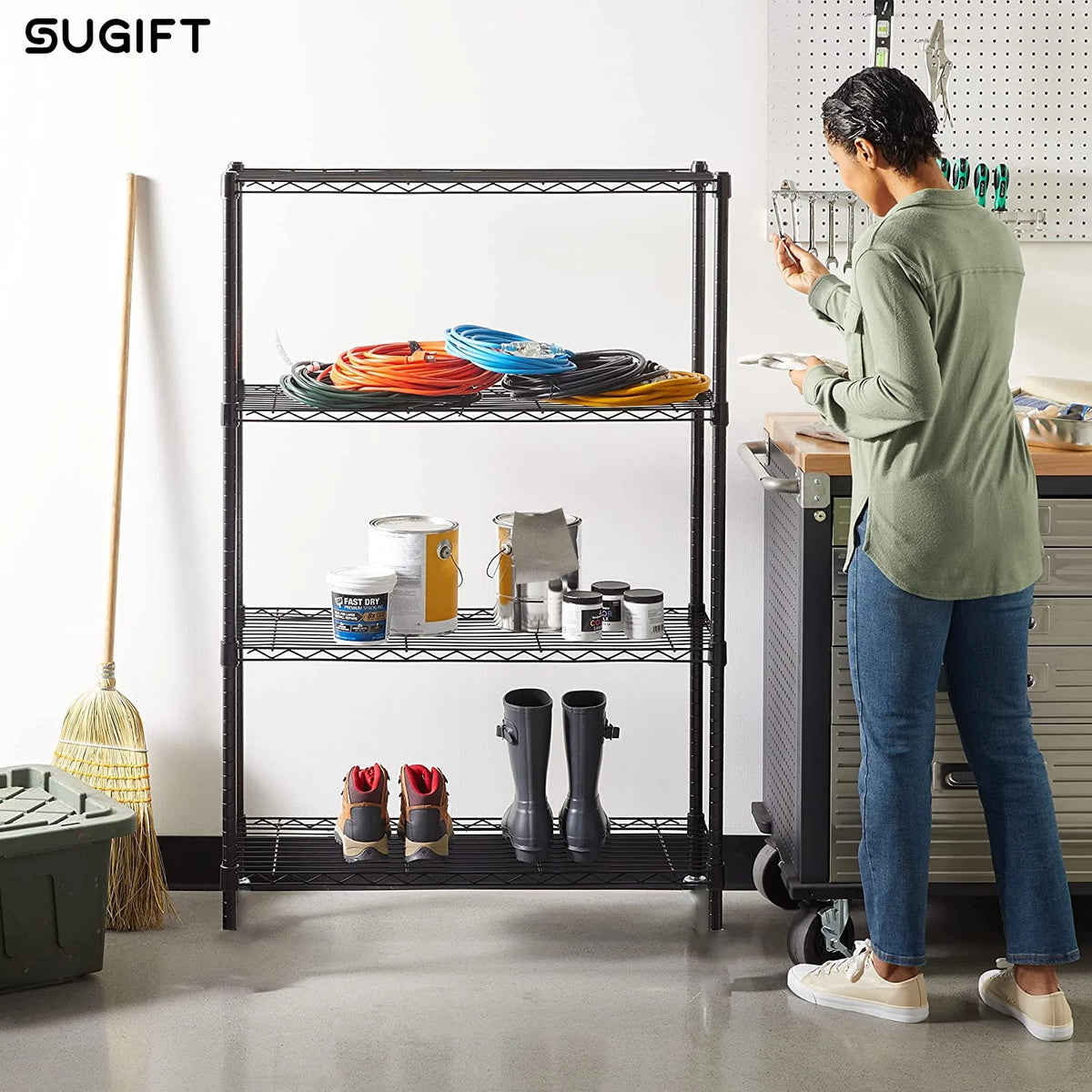 4 Shelf Wire Shelving Unit, 36" L x 14" W x 54" H T373