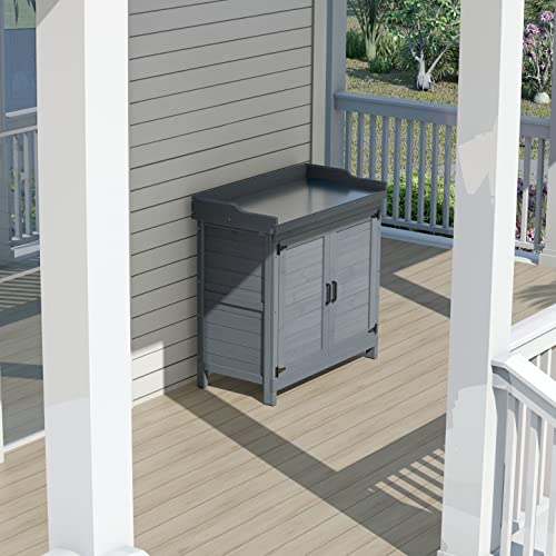 Natural Wooden Storage Cabinet with Potting Bench Q8949
