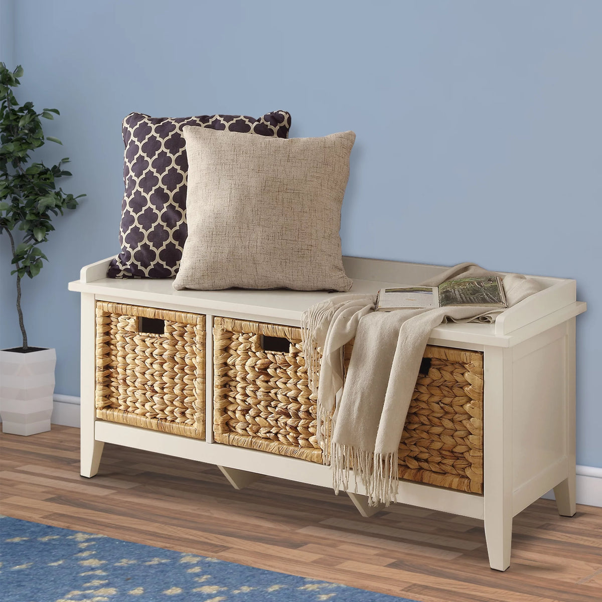White Rectangular Wooden Storage Bench T832