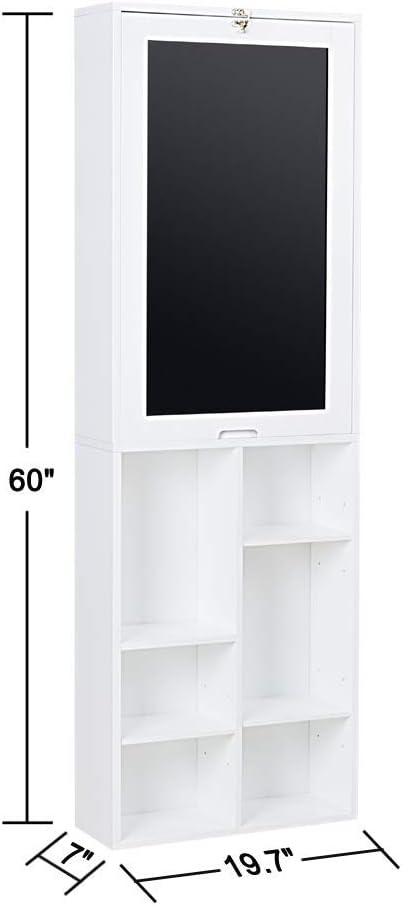 White Collapsible Wall Desk Cabinet with Chalkboard and Bottom Shelf U103821