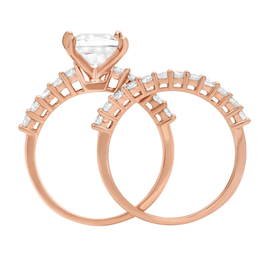 18K Rose Gold Princess Cut Diamond Engagement Ring Set size 3.5 C2635