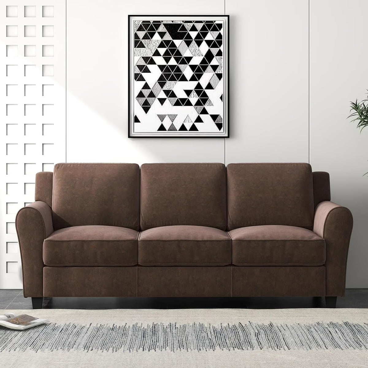 Brown 3 Seater Sofa Couch with Thicked Cushion O209