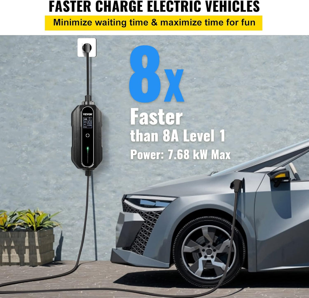 Portable 32 Amp EV Charger with 25 ft J1772 Charging Cable U35579
