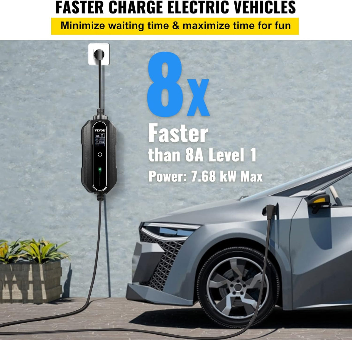 Portable 32 Amp EV Charger with 25 ft J1772 Charging Cable U35579
