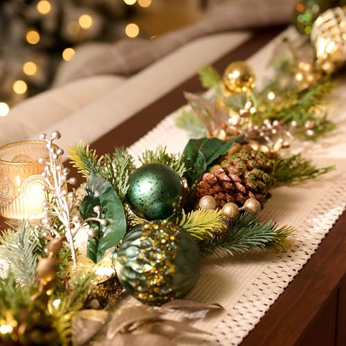 6Ft Prelit Christmas Garland with Pine Cone, Bow Ornaments (Green Gold) D83837