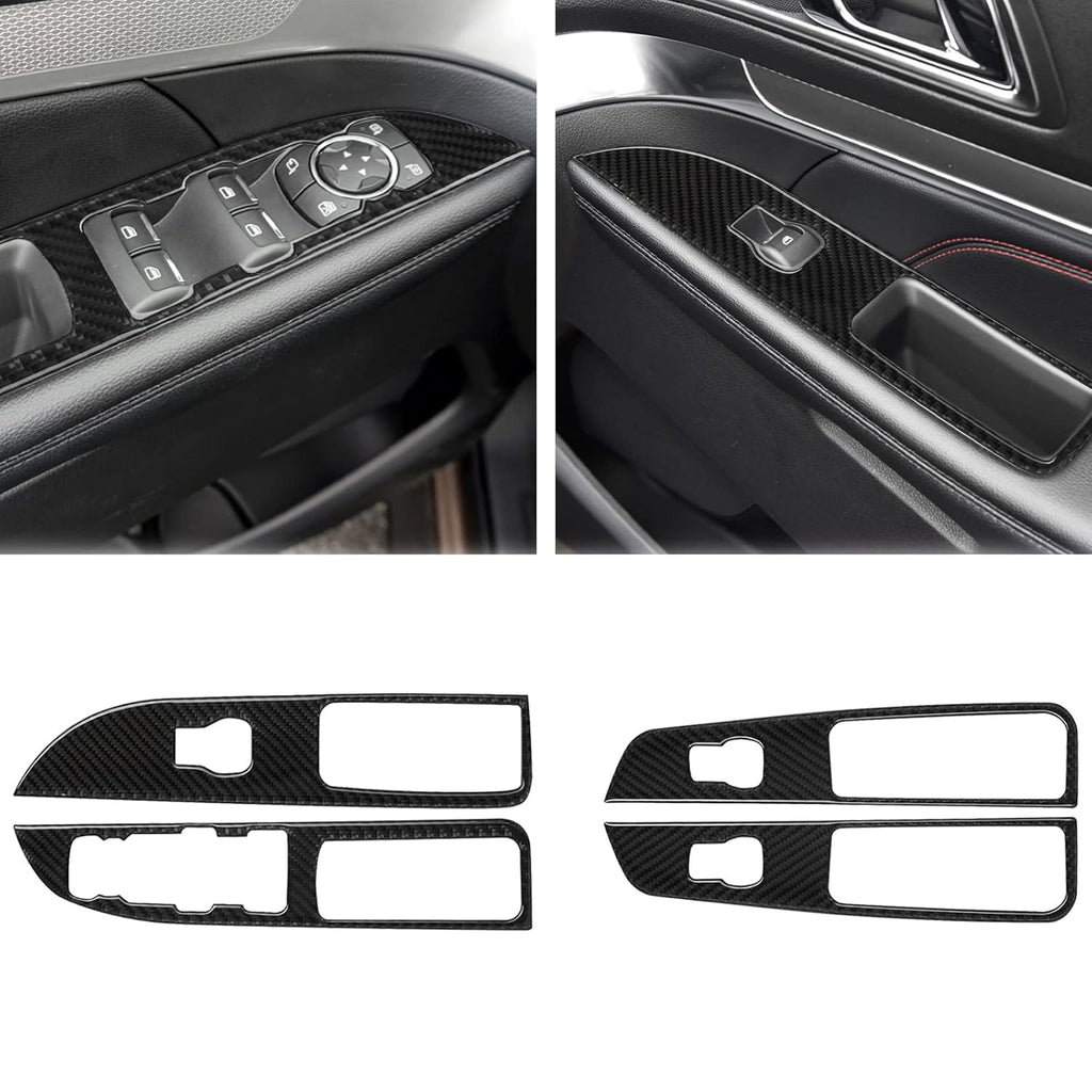 Carbon Fiber Window Switch Control Panel Cover Trim Sticker Interior Accessories for Ford Explorer 2014-2019 (Black) Pack of 2 S93928