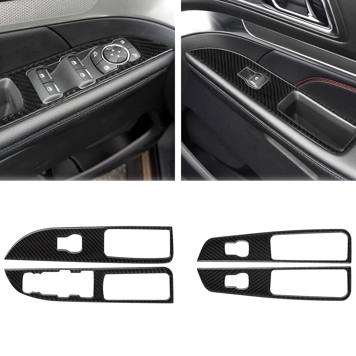 Carbon Fiber Window Switch Control Panel Cover Trim Sticker Interior Accessories for Ford Explorer 2014-2019 (Black) Pack of 2 S93928