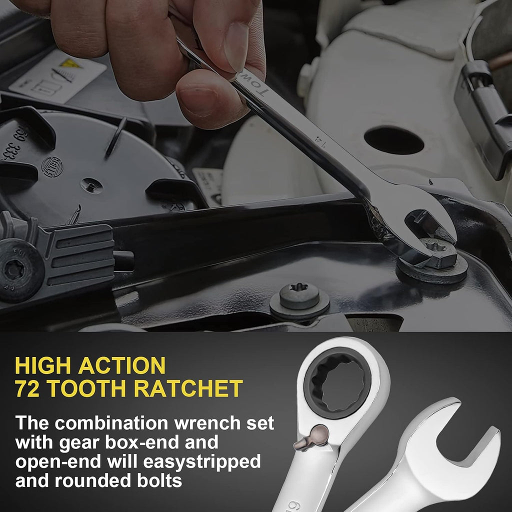 12-Piece Reversible Ratchet Combination Wrench Set, Metric, 8mm-19mm Chrome Vanadium Steel O841108