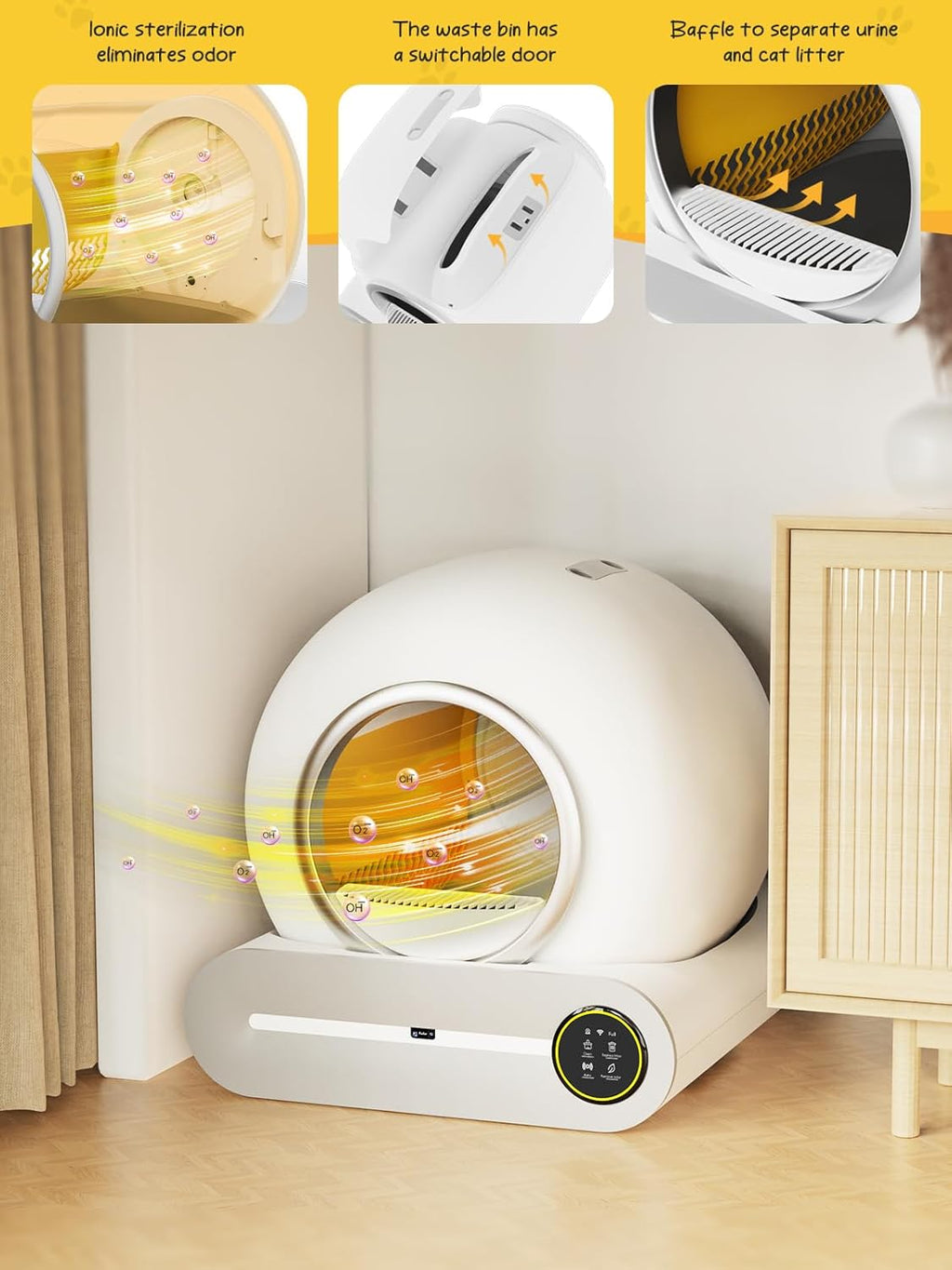 White Smart Self-Cleaning Litter Box 65L+9L Capacity E31531