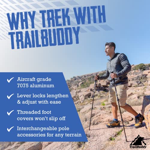 Pair of 2 Lightweight Collapsible Aluminum Trekking Poles with Cork Grip D811986