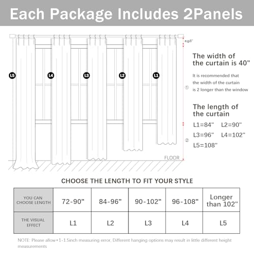 Natural Pinch Pleated Semi Sheer Curtains 84 Inch Long, 2 Panels R4342