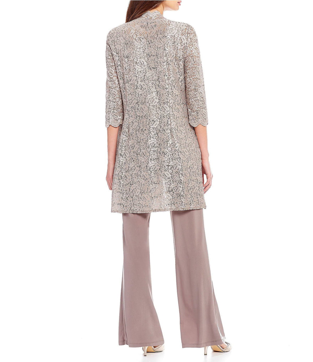 3-Piece Sequin Glitter Scallop Lace Duster Pant Set B2680