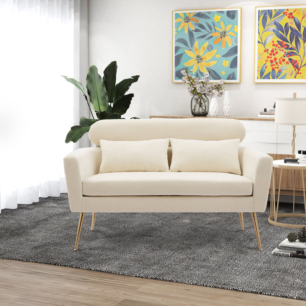 Mid Century Modern Chenille Two-Seater Sofa with 2 Throw Pillows Y40780