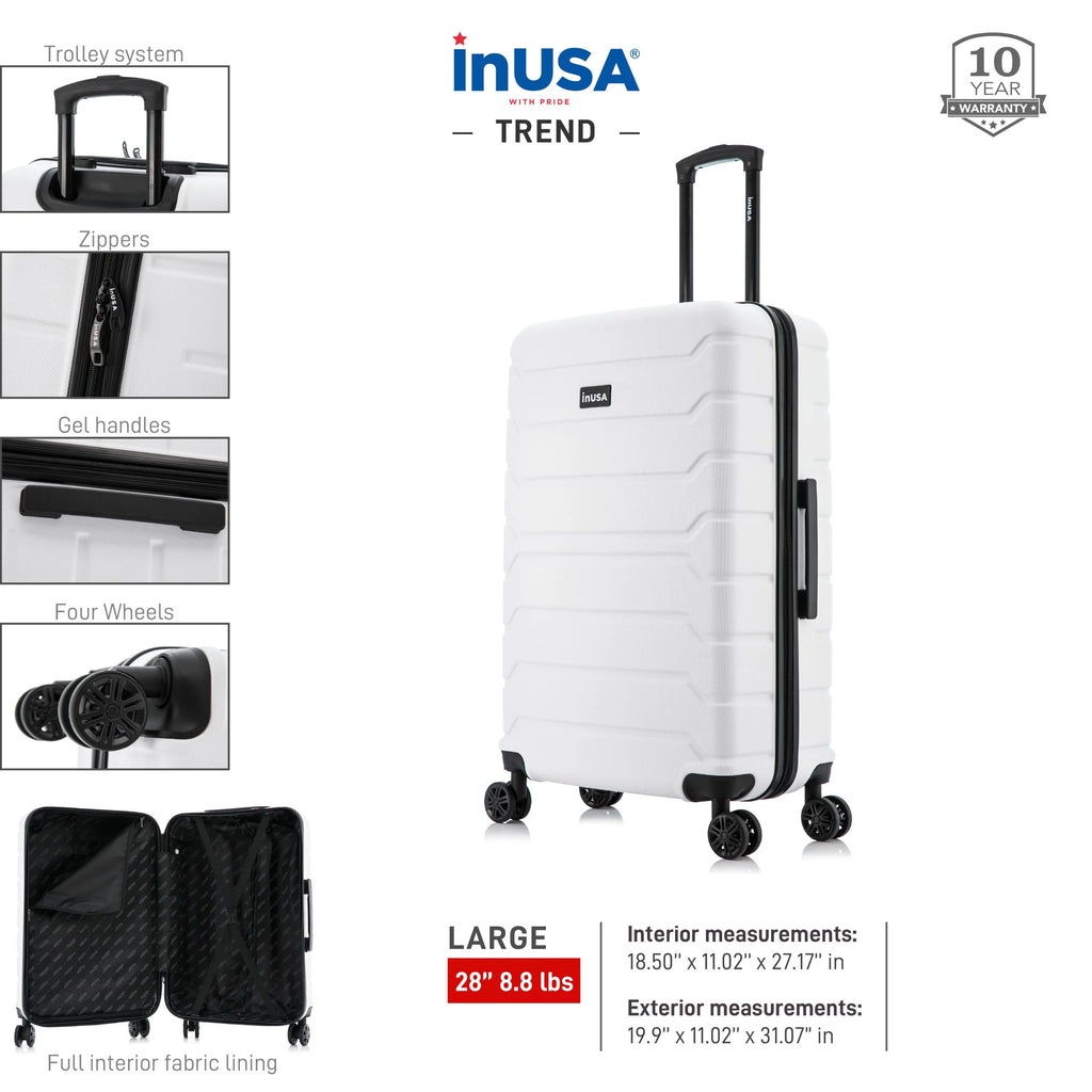 28" White Hardside Lightweight Luggage with Spinner Wheels M4804