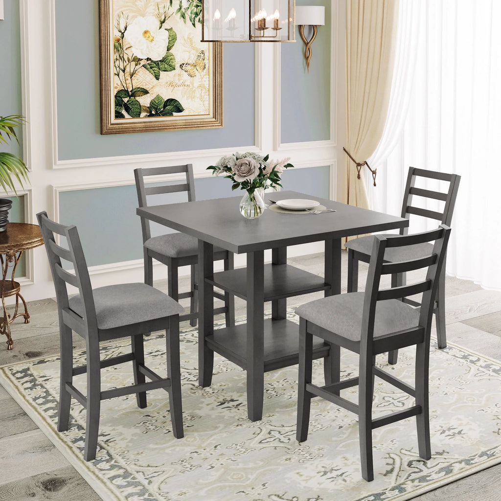 5-Piece Wooden Counter Height Dining Set with Padded Chairs M816685
