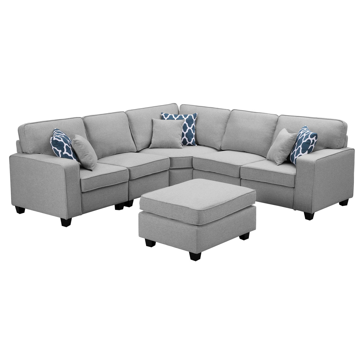 Light Grey Linen 6-piece Modular Sectional Sofa T831