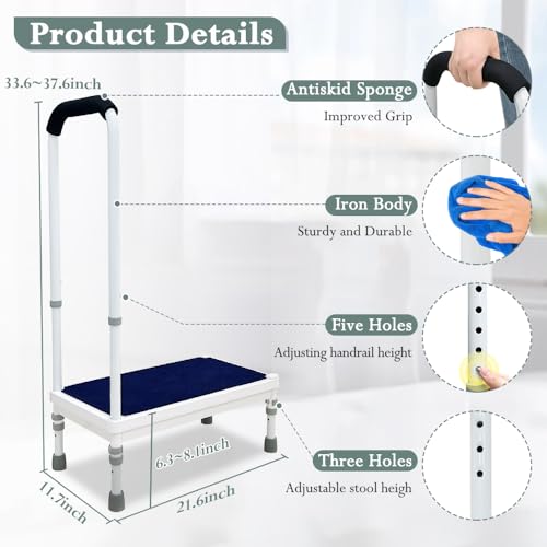 Medical Step Stool with Handle Bed Steps 3-in-1 Safety Bed Handle Wide Foot Step Stool F32844