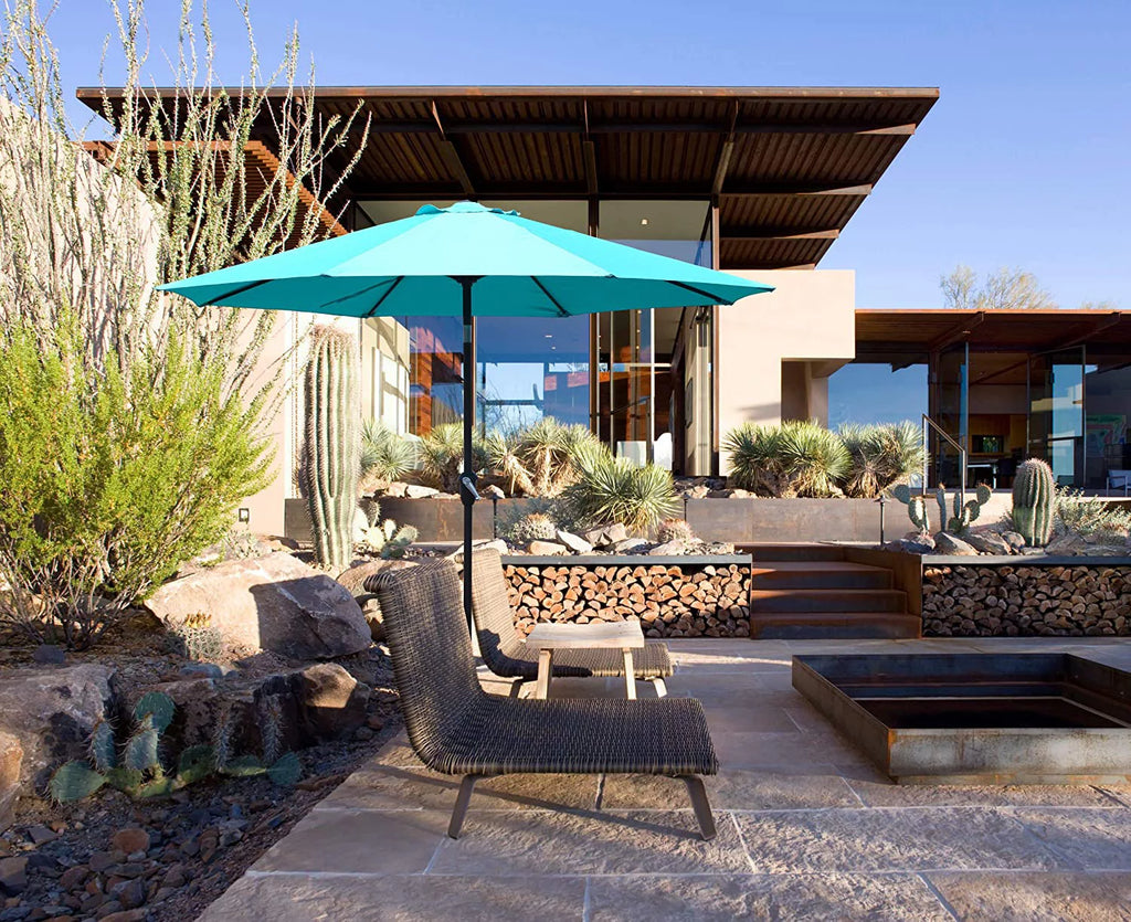 9-Ft Blue Aluminum Patio Umbrella with Tilt & Crank H344