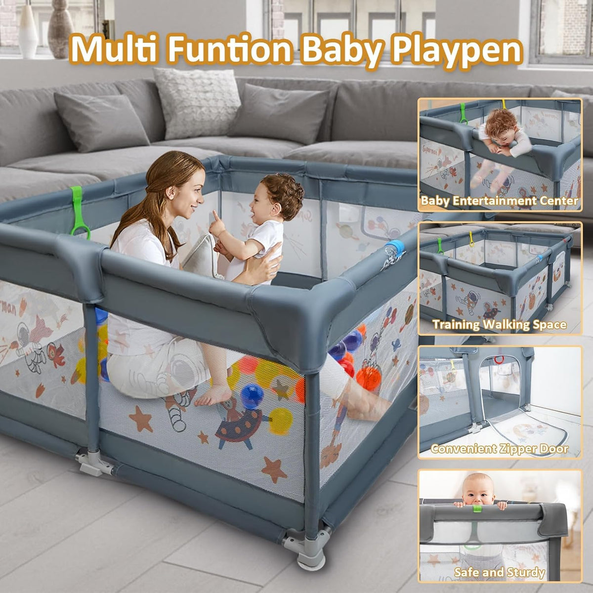 50"x50" Gray Play Yard with Gate G1188