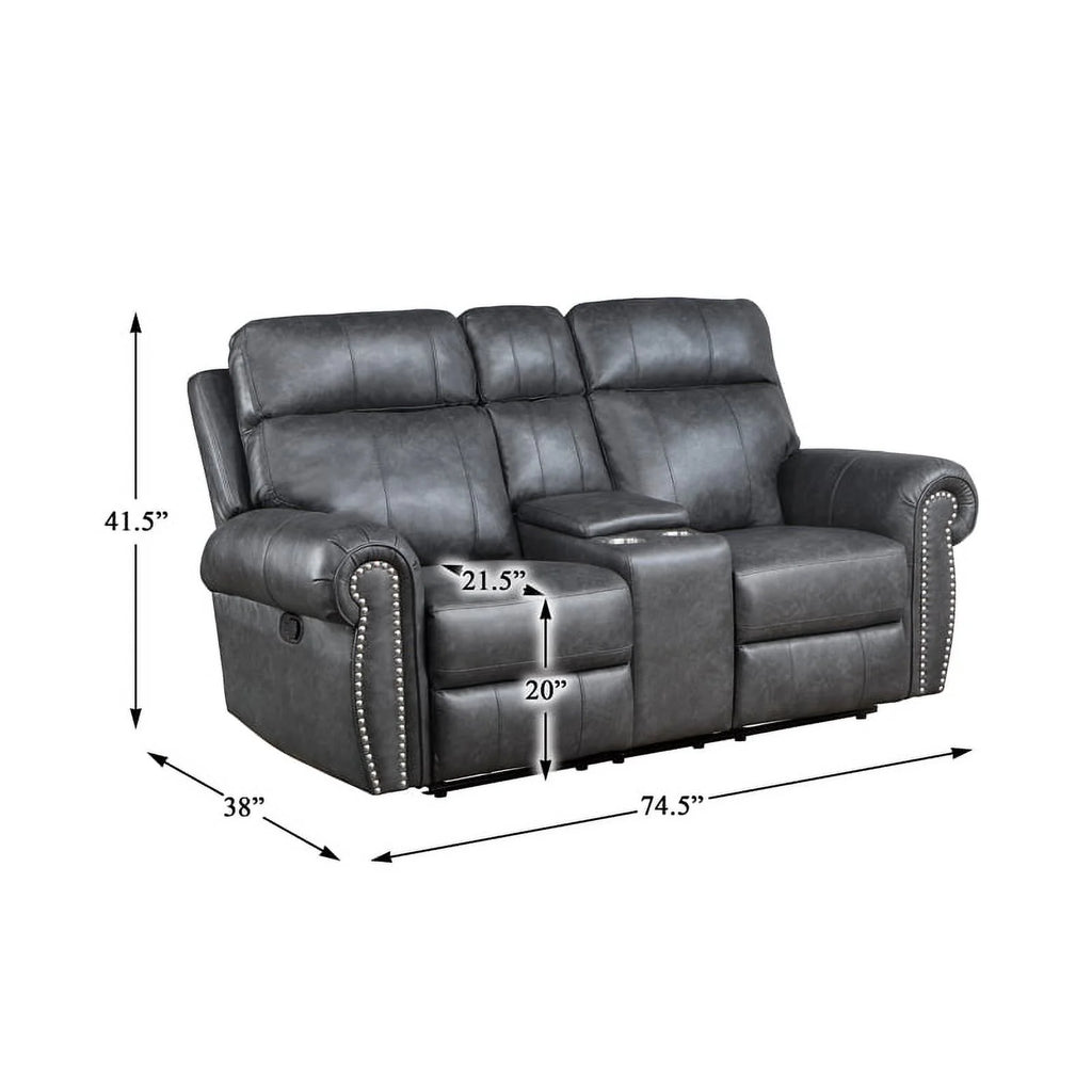 Gray Faux Leather 2-Piece Reclining Sofa Set K840