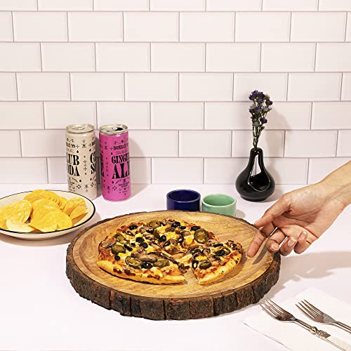 Round Wooden Serving Platter with Tree Bark Edges 13" N92331