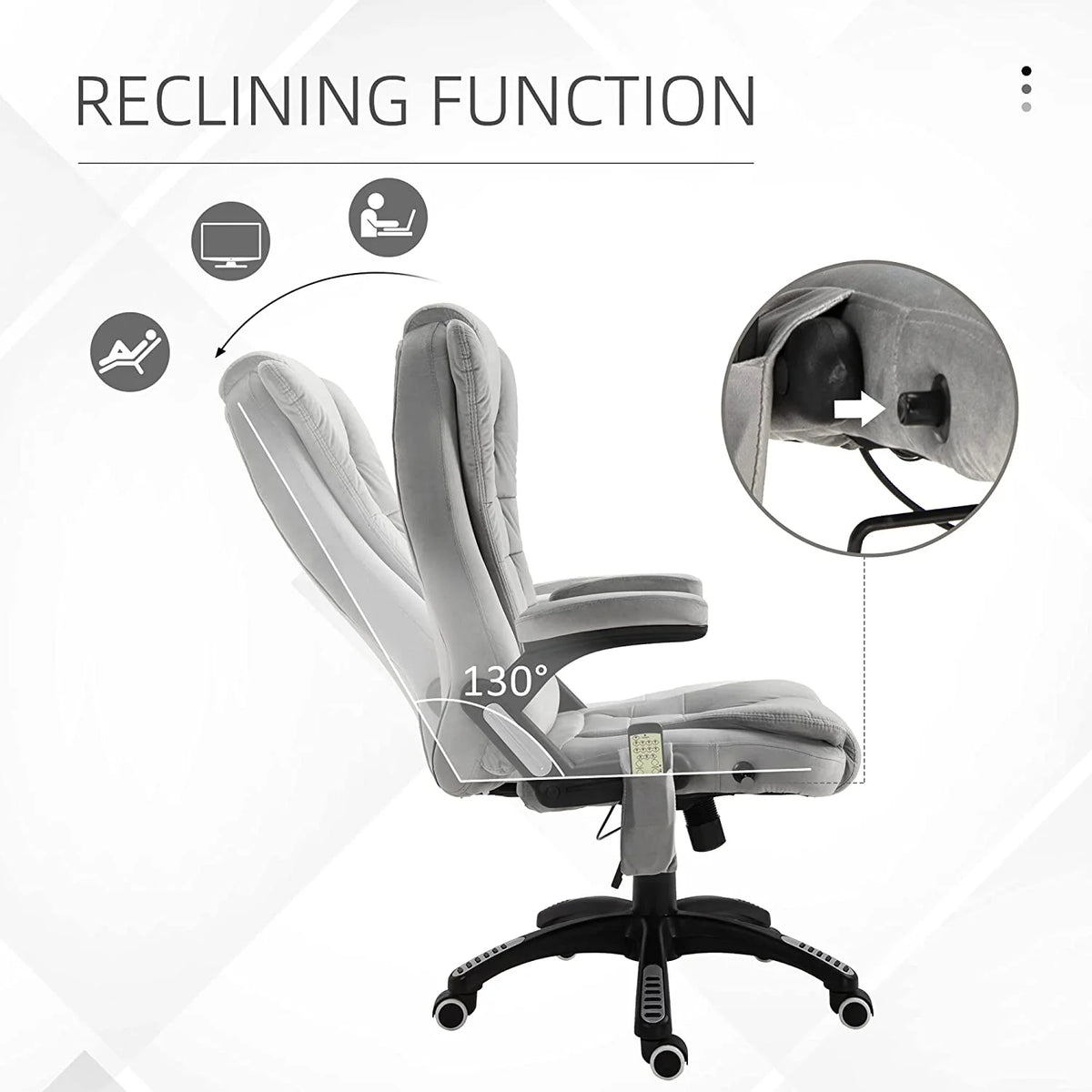 Gray Velvet Reclining Office Chair Y8258