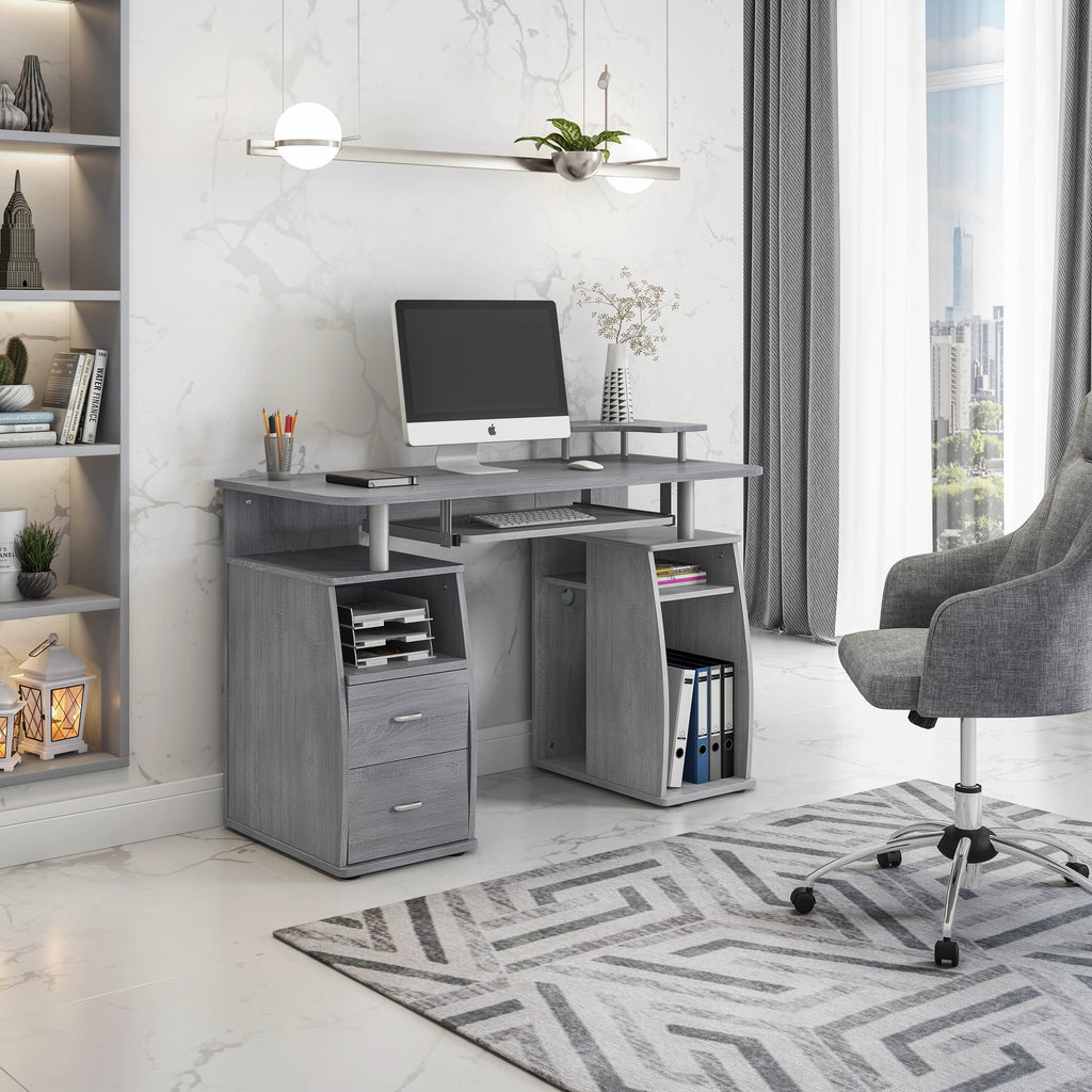 Grey Computer Workstation Desk with Storage F77456
