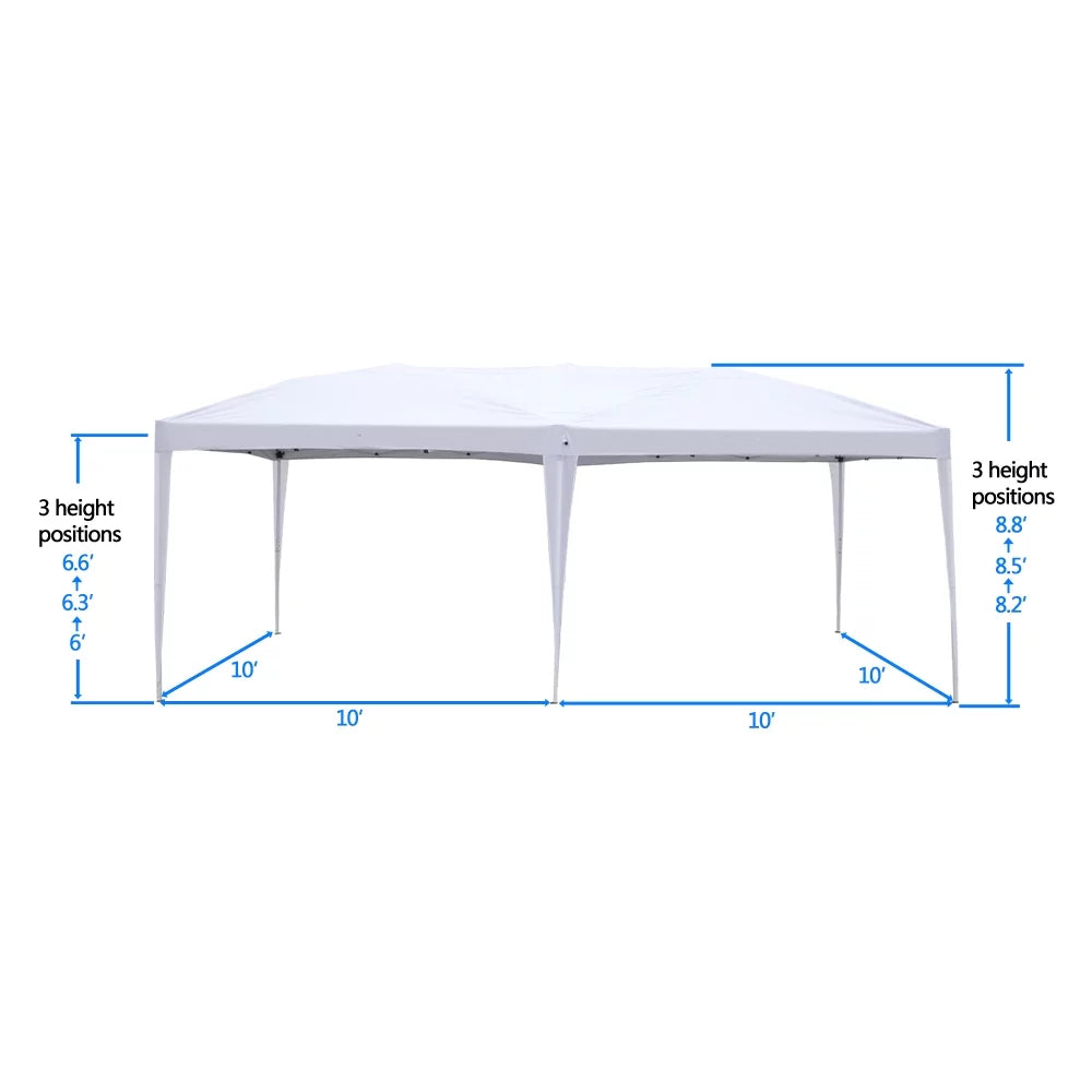 10'x 20' Canopy Pop Up Tent with 4 Sides Carry Bag White D845