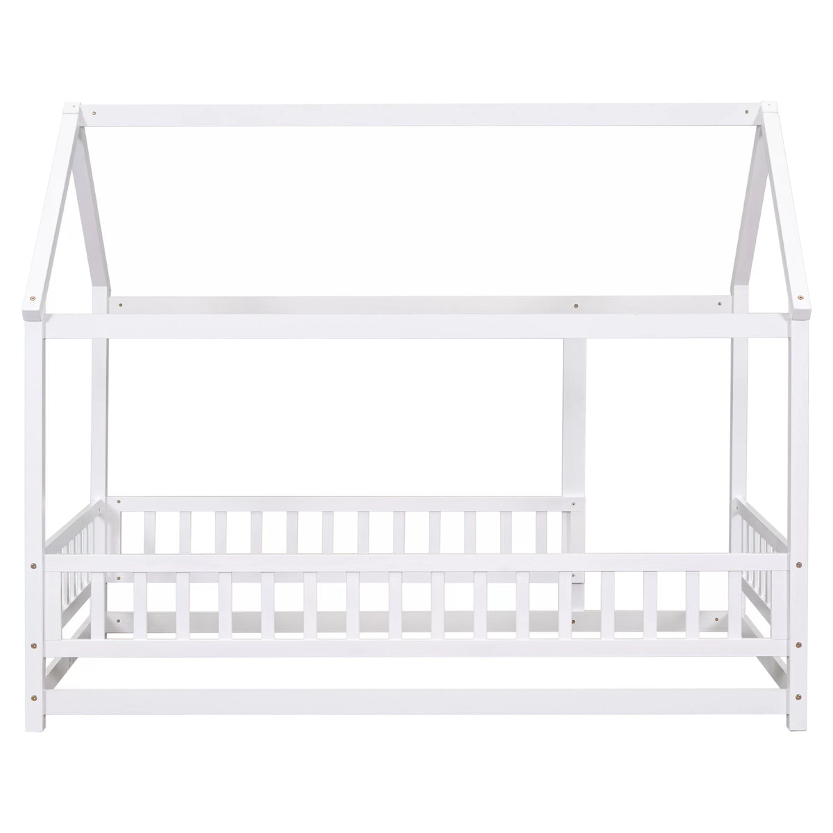 Twin Size Wooden House Bed with Roof and Fence K360368