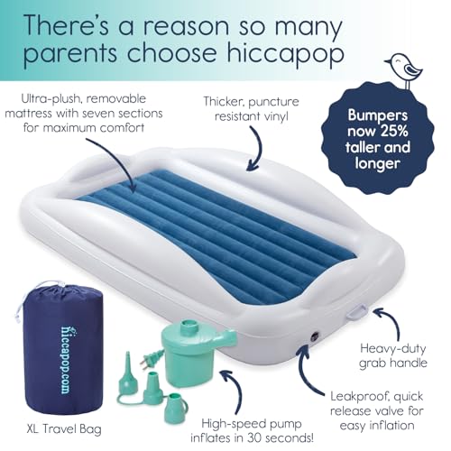 Navy Blue Inflatable Toddler Travel Bed with Safety Bumpers W138