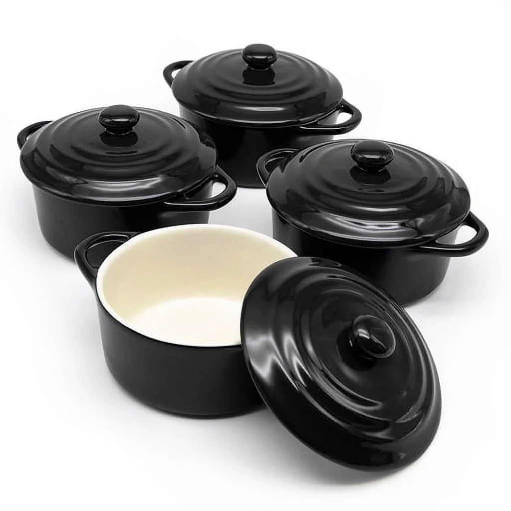 Ceramic Mini Cocotte Set, 12 Oz, Set of 4, Black B2500