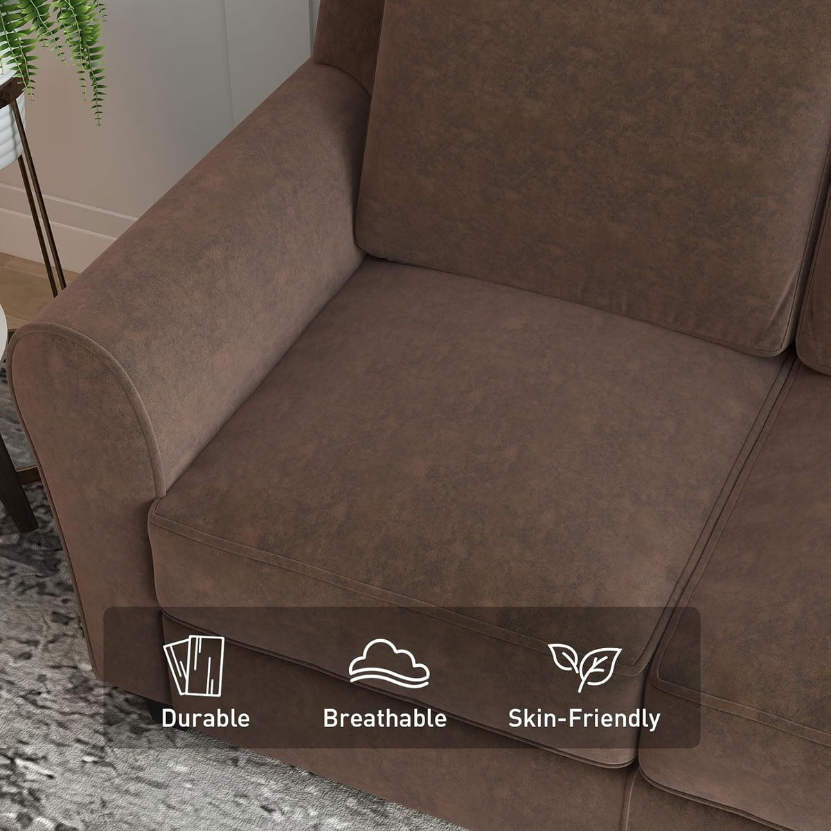 Brown 3 Seater Sofa Couch with Thicked Cushion O209
