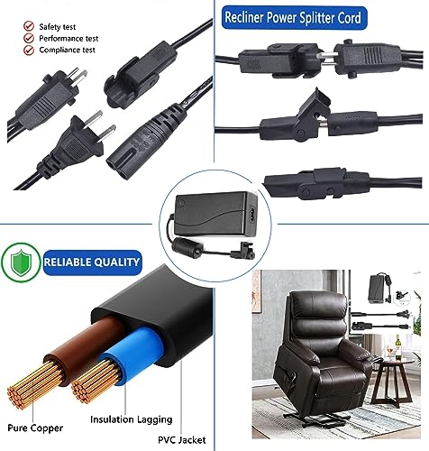 2-Pin Power Adapter with Extension Cord for Recliner Chair U6418