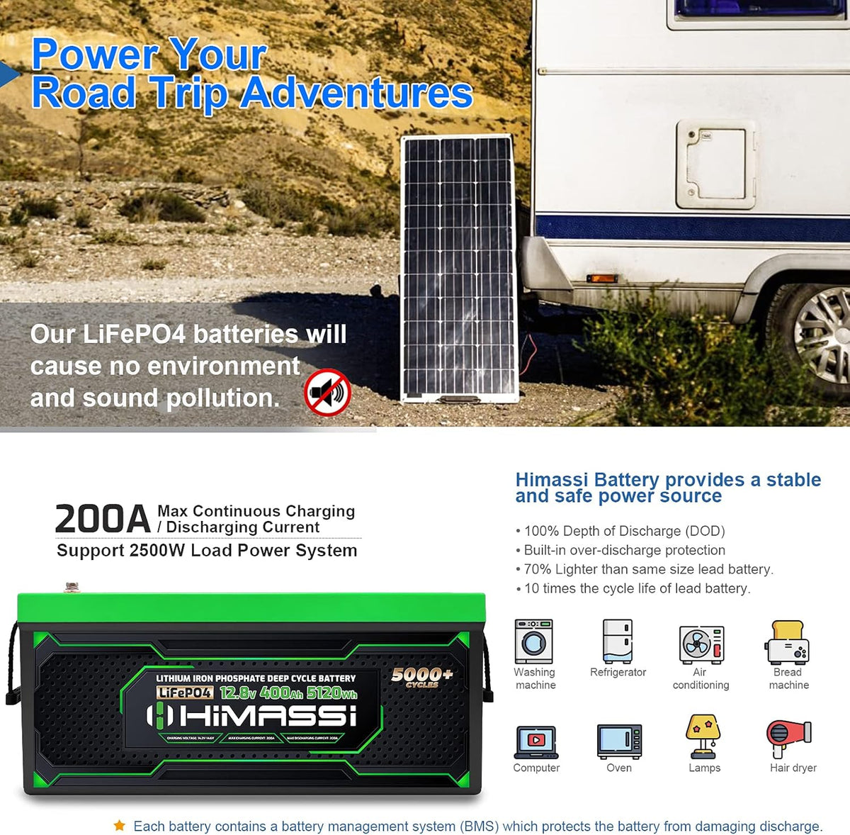 12V 400Ah Lithium Battery with 250A BMS O672