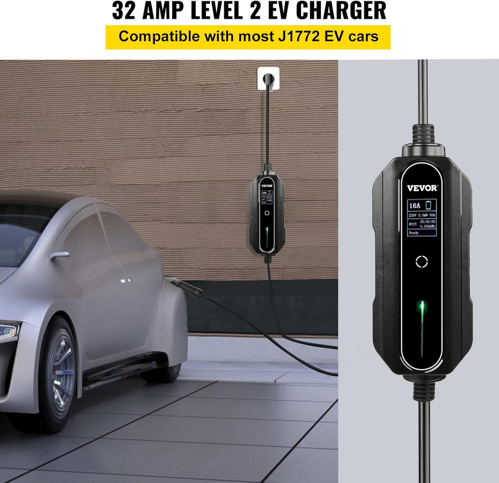 Portable 32 Amp EV Charger with 25 ft J1772 Charging Cable U35579