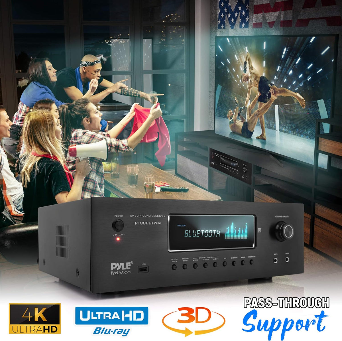 1000W Bluetooth Stereo Amplifier with 2 UHF Wireless Microphone R8173