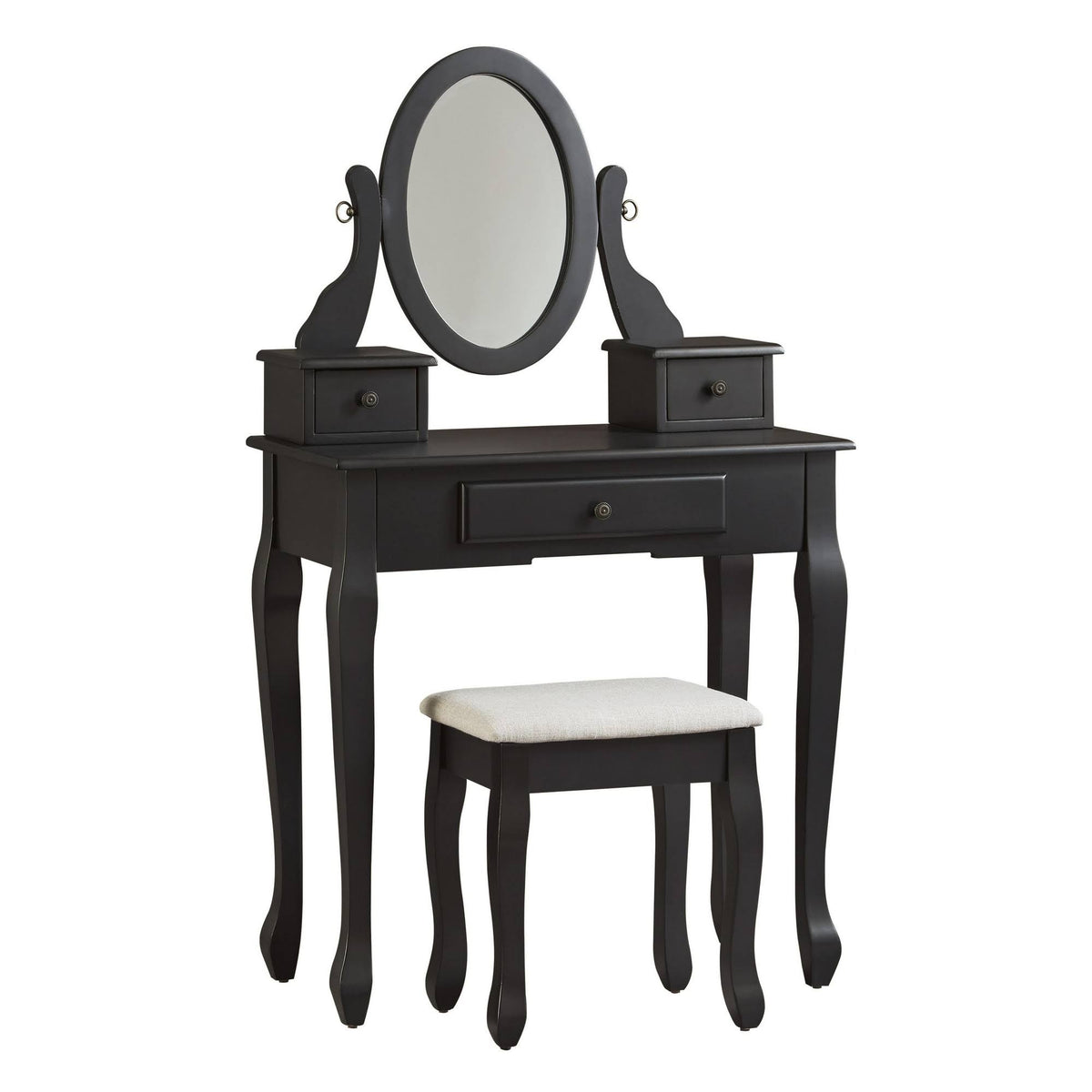 Black Wooden Vanity Set with Cabriole Legs E460172