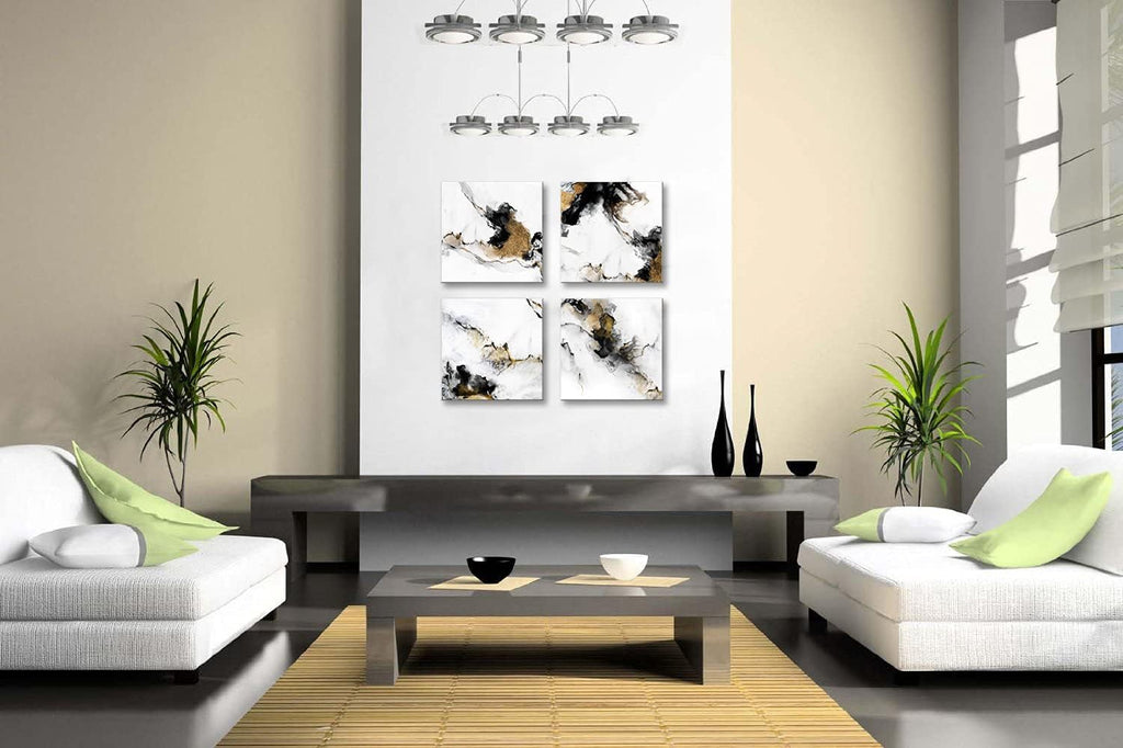 Black and White Gold Abstract Canvas Wall Art 4 Pieces 12x12inch x4pcs T575