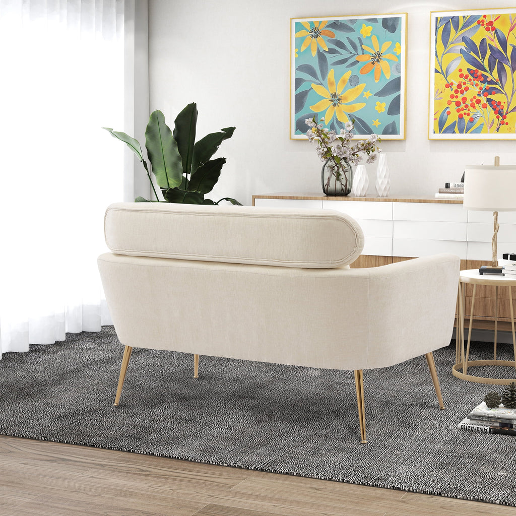 Mid Century Modern Chenille Two-Seater Sofa with 2 Throw Pillows Y40780