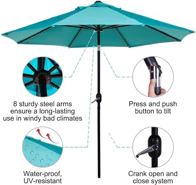 9-Ft Blue Aluminum Patio Umbrella with Tilt & Crank H344