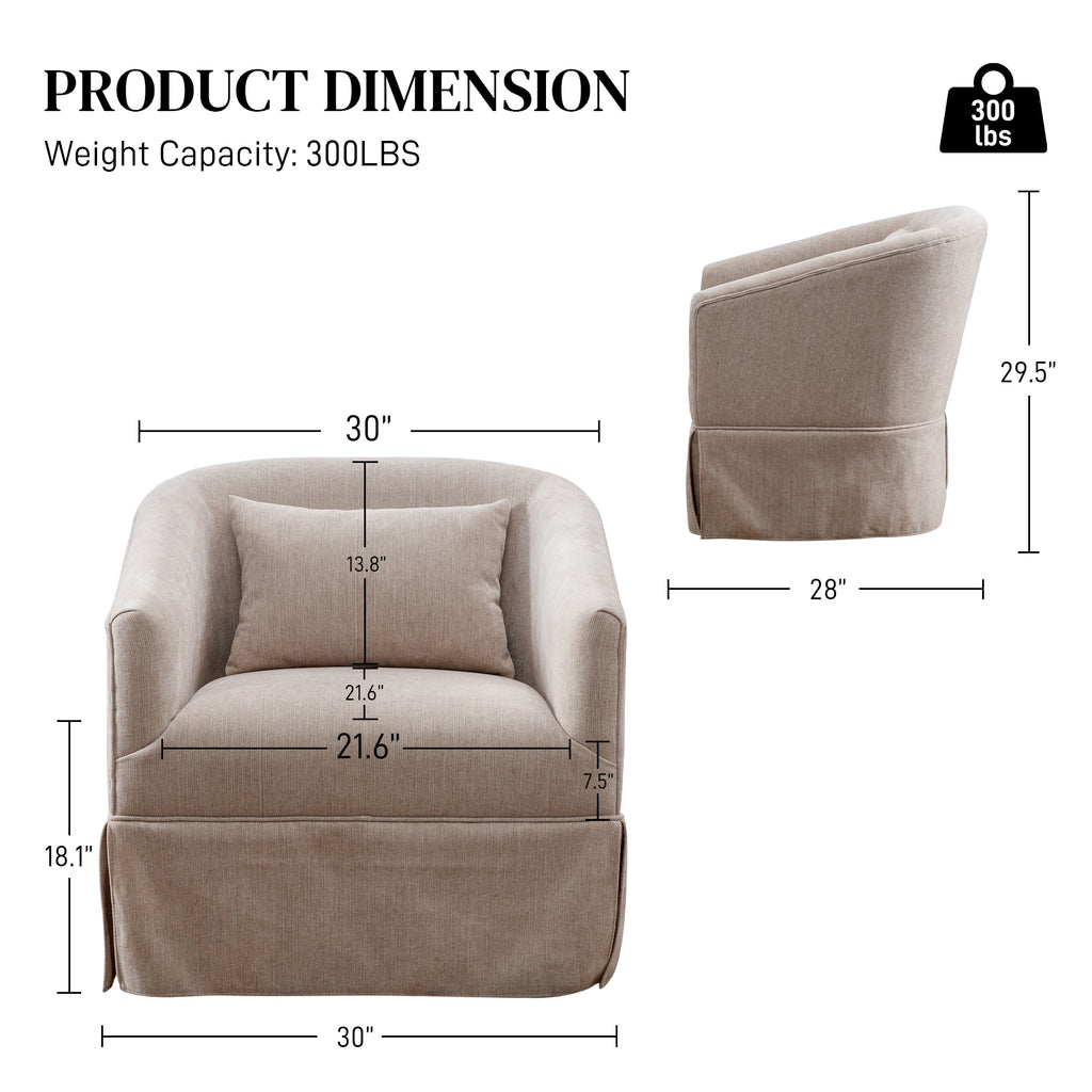 Upholstered Swivel Barrel Chair, Linen Fabric Accent Chair P4281