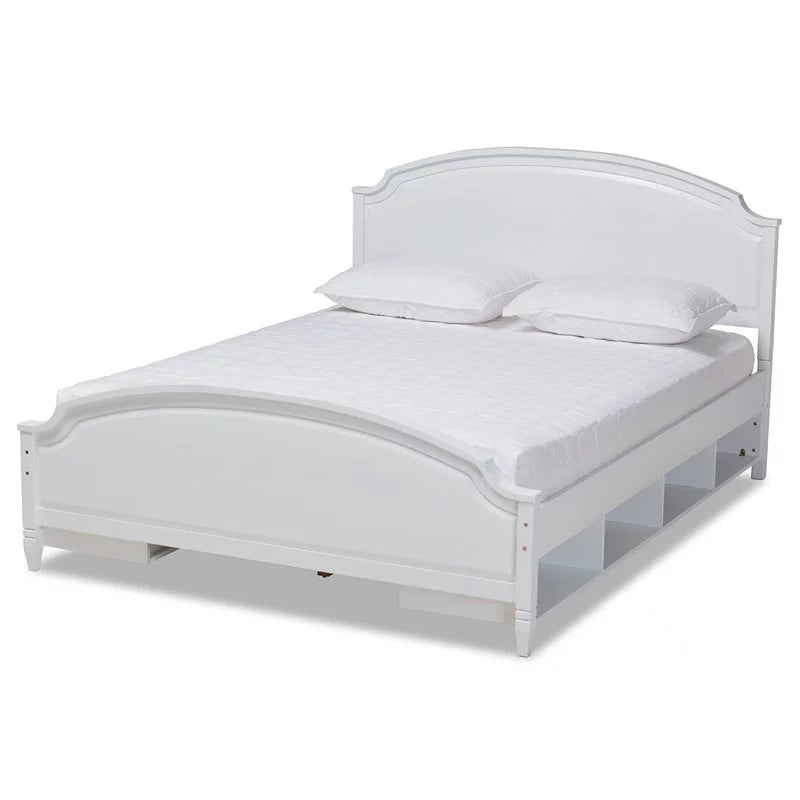 White Wood Queen Size Storage Platform Bed I30596