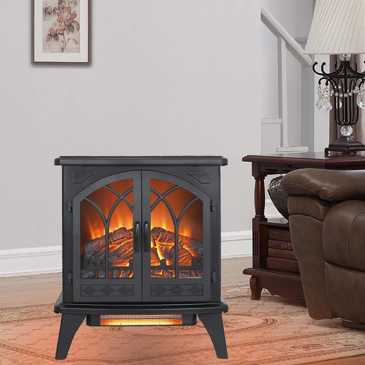 23.7" 1500W Electric Fireplace Heater with 3D Flame Effect Q1208