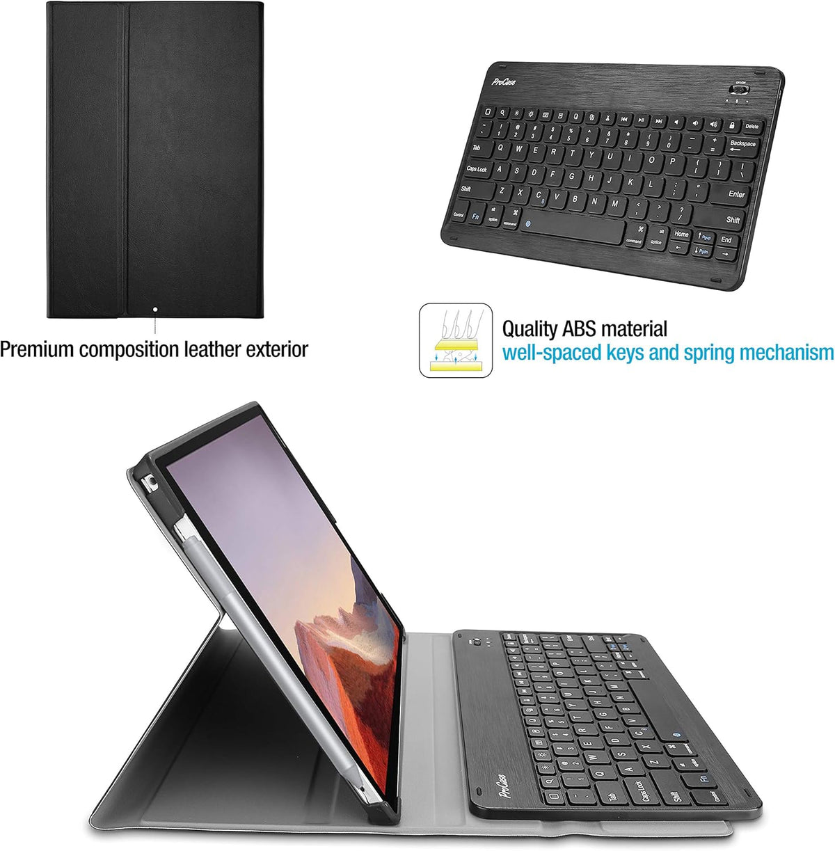 Keyboard Case with Wireless Keyboard for Tablet, Black Pack of 2 V739278