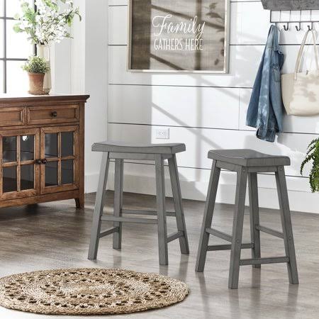 Antique Grey Wood Counter Stools, Set of 2 Y9967