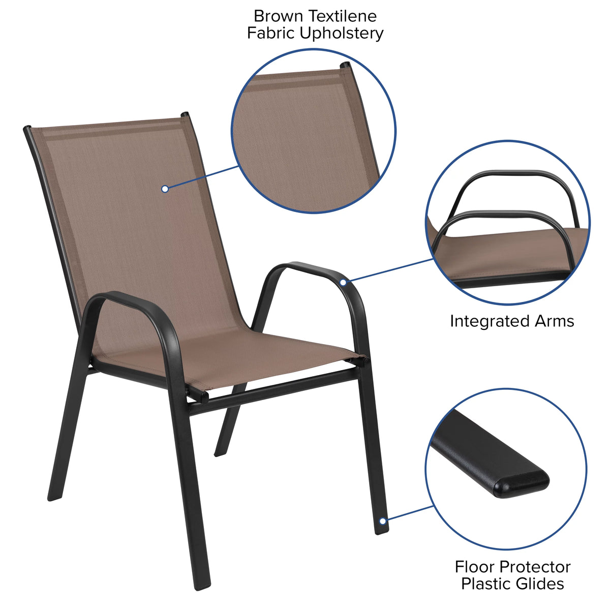 7 Piece Outdoor Patio Dining Set with 6 Brown Stack Chairs Y76755